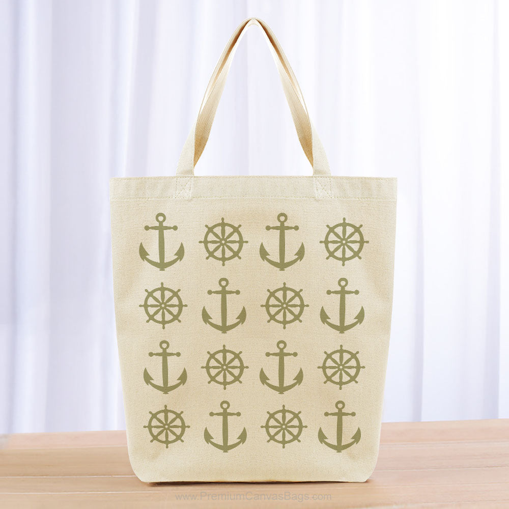 Anchor Ship Wheel Pattern Tote Bag - khaki