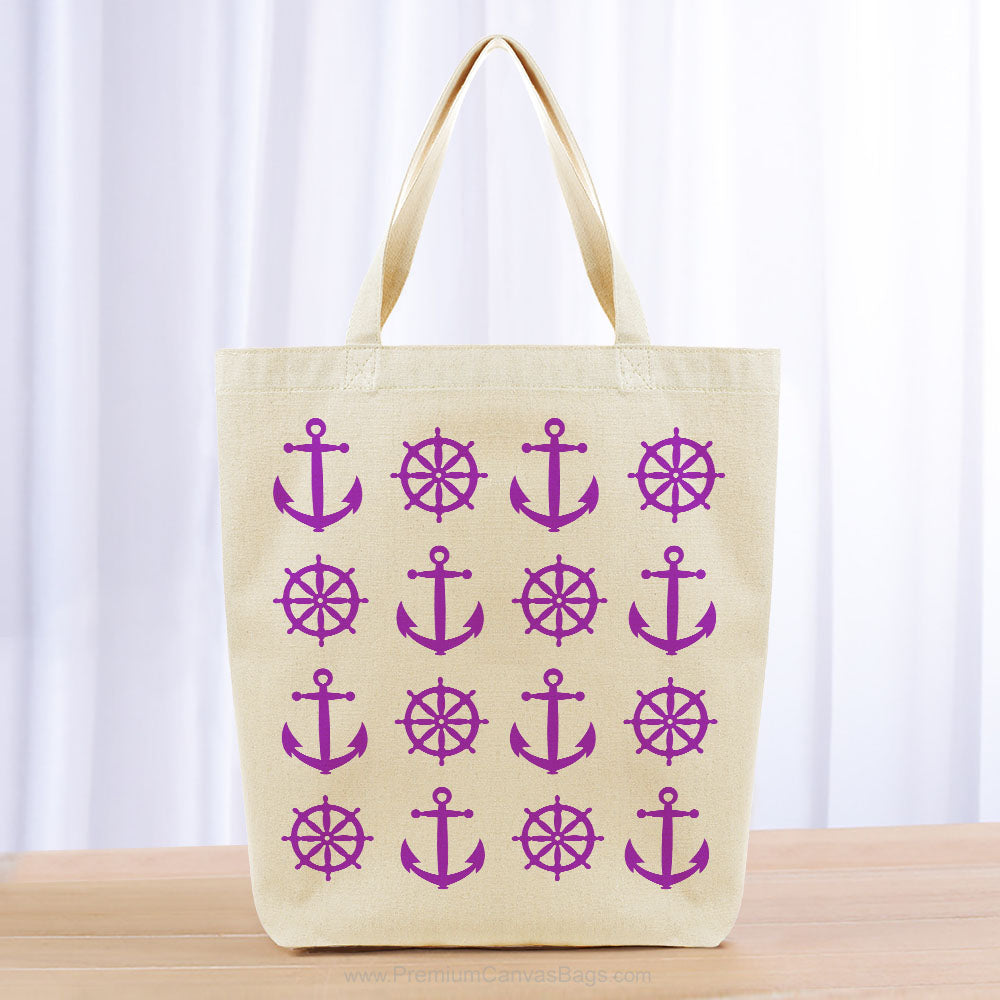 Anchor Ship Wheel Pattern Tote Bag - purple
