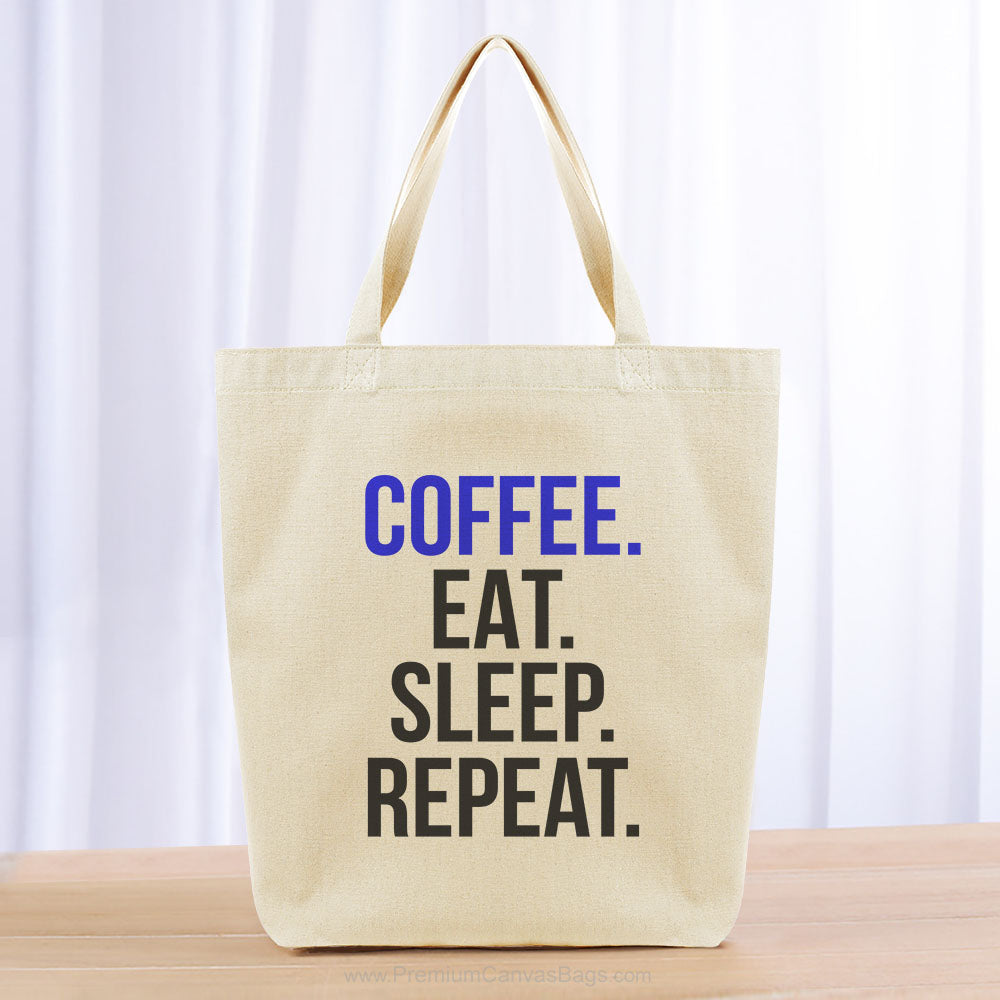 Coffee Eat Sleep Repeat Tote Bag - black blue