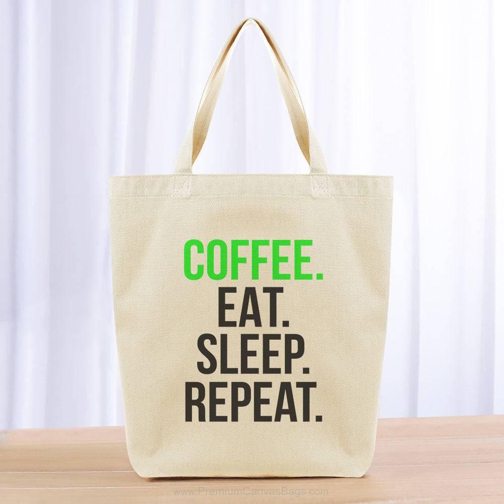 Coffee Eat Sleep Repeat Tote Bag - black green