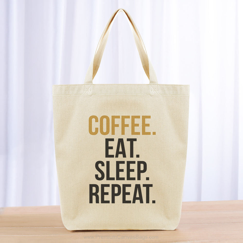 Coffee Eat Sleep Repeat Tote Bag - black yellow orange