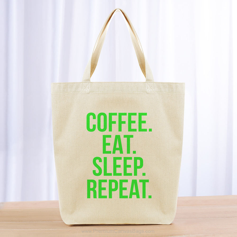 Coffee Eat Sleep Repeat Tote Bag - green