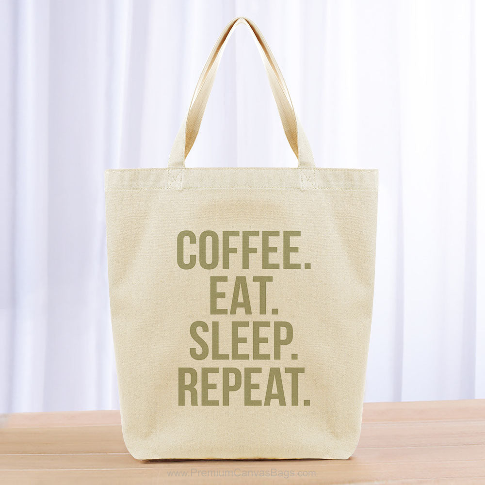 Coffee Eat Sleep Repeat Tote Bag - khaki