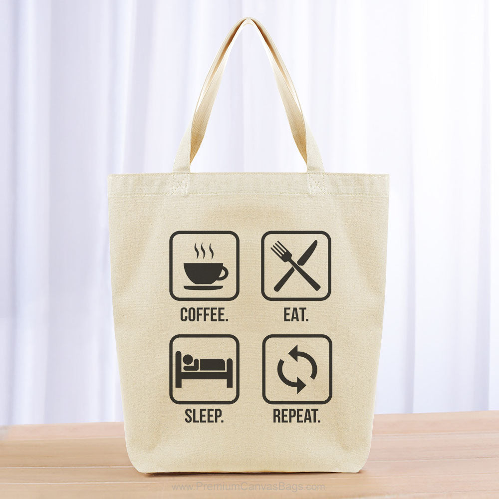 Coffee Eat Sleep Repeat Tote Bag - black