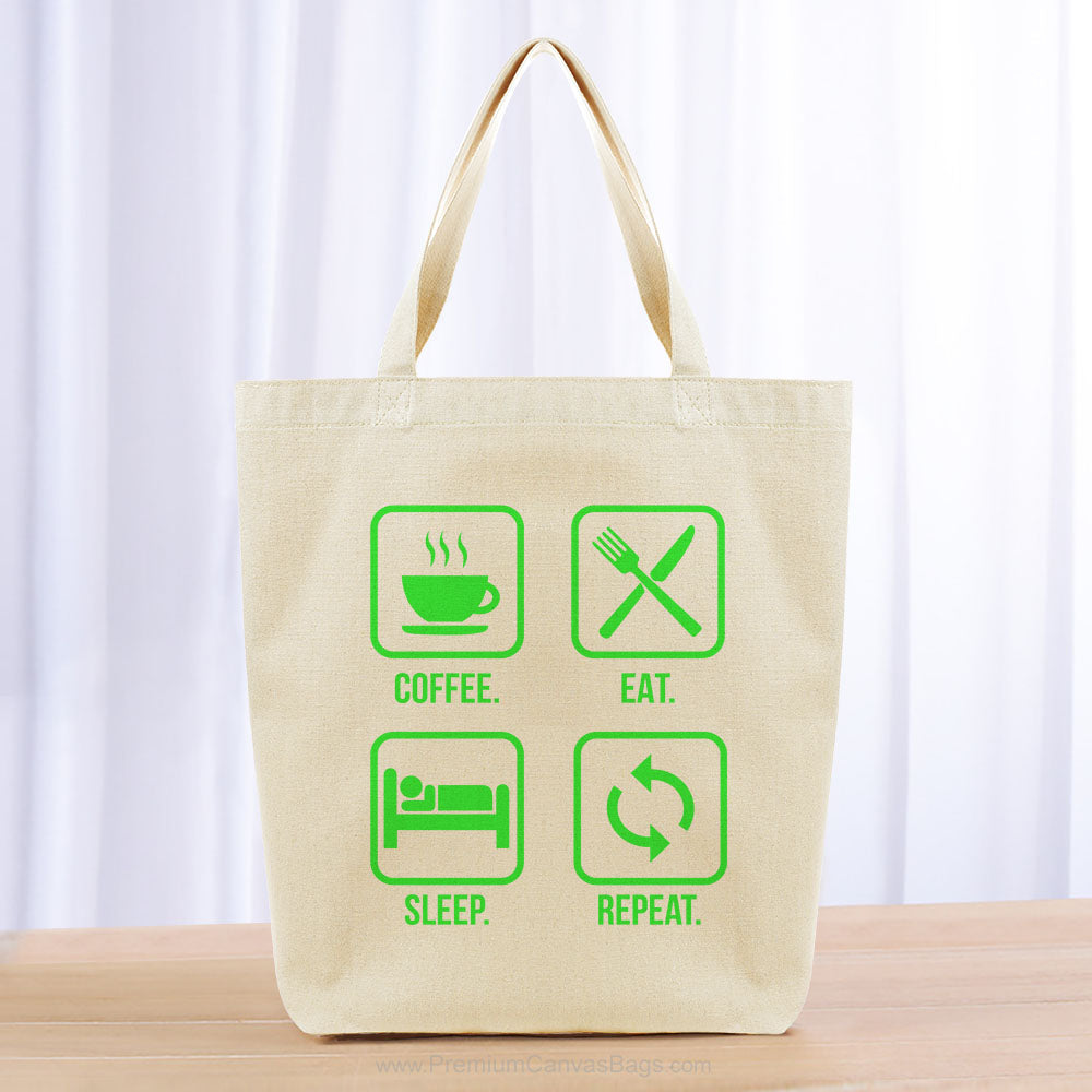 Coffee Eat Sleep Repeat Tote Bag - green