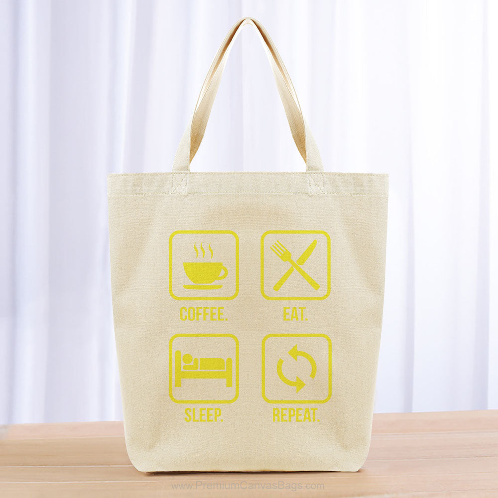 Coffee Eat Sleep Repeat Tote Bag - yellow
