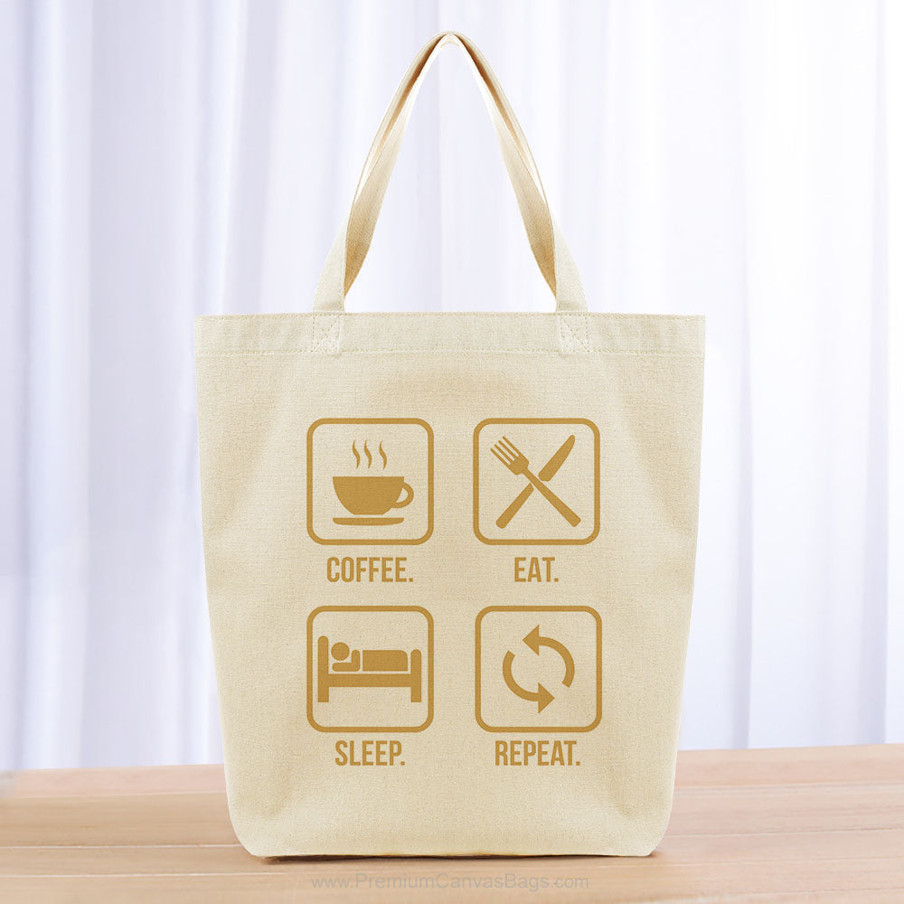 Coffee Eat Sleep Repeat Tote Bag - yellow orange