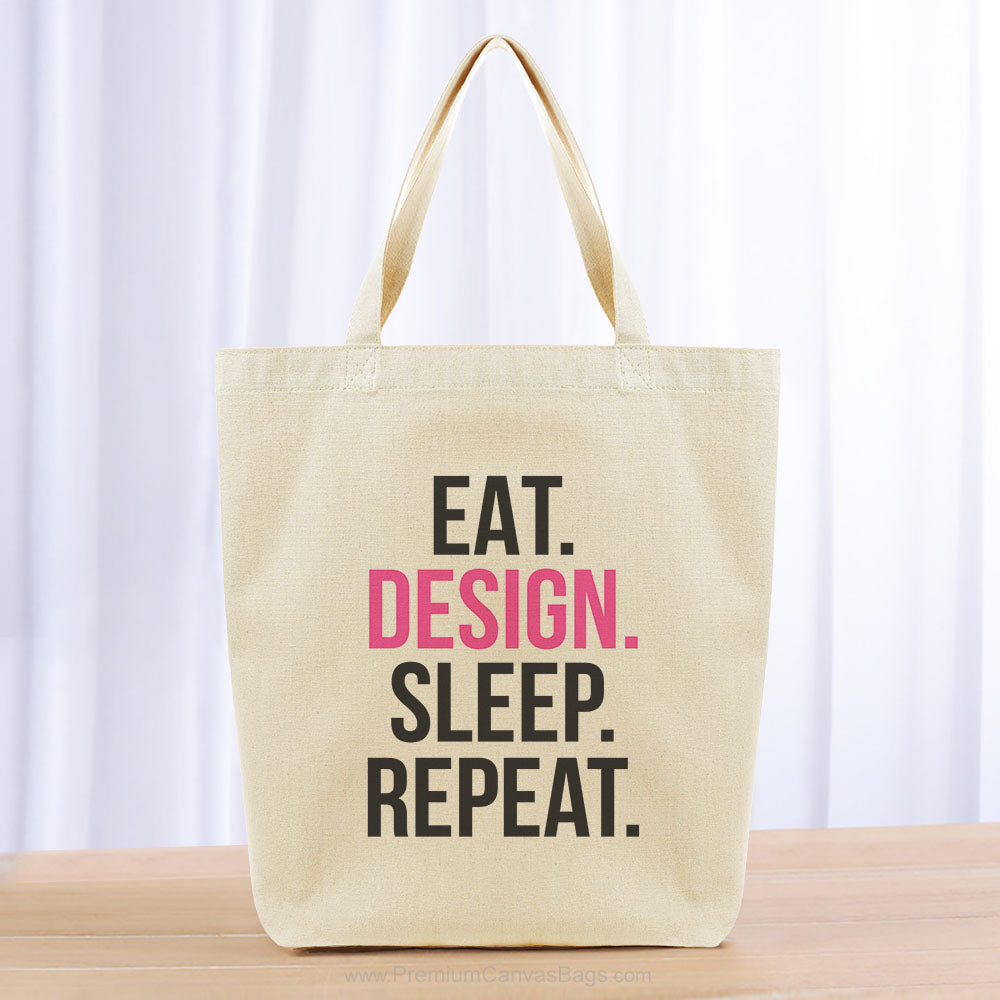 Eat Design Sleep Repeat Tote Bag -black hot pink