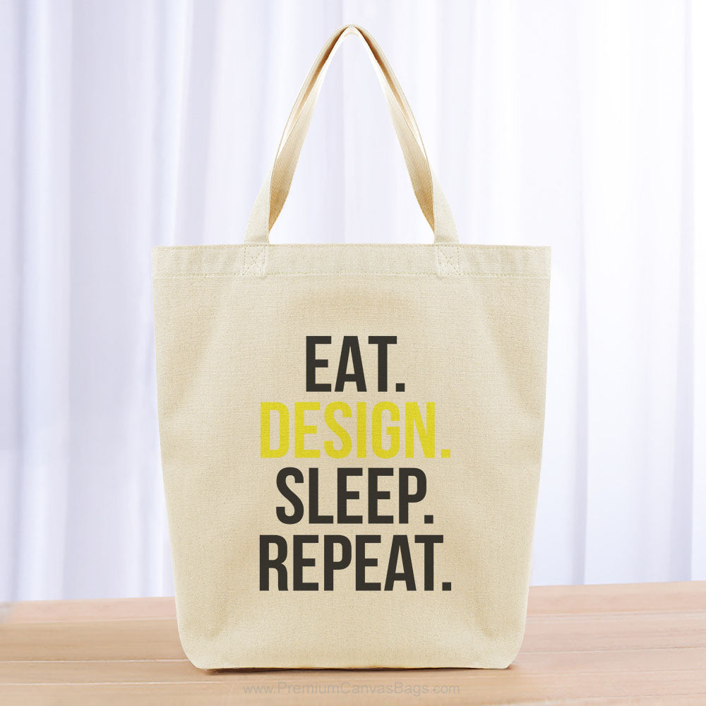 Eat Design Sleep Repeat Tote Bag - black yellow
