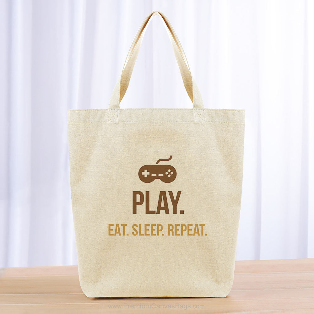 Play Eat Sleep Repeat Tote Bag - brown yellow orange