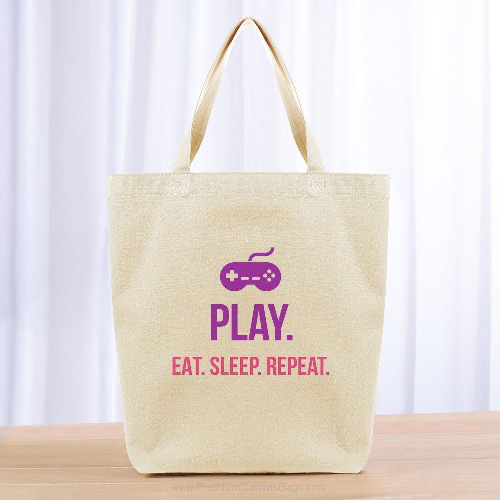 Play Eat Sleep Repeat Tote Bag - purple hot pink