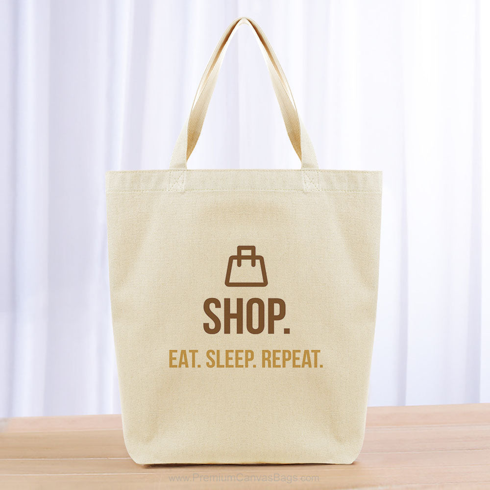 Shop Eat Sleep Repeat Tote Bag - brown yellow orange