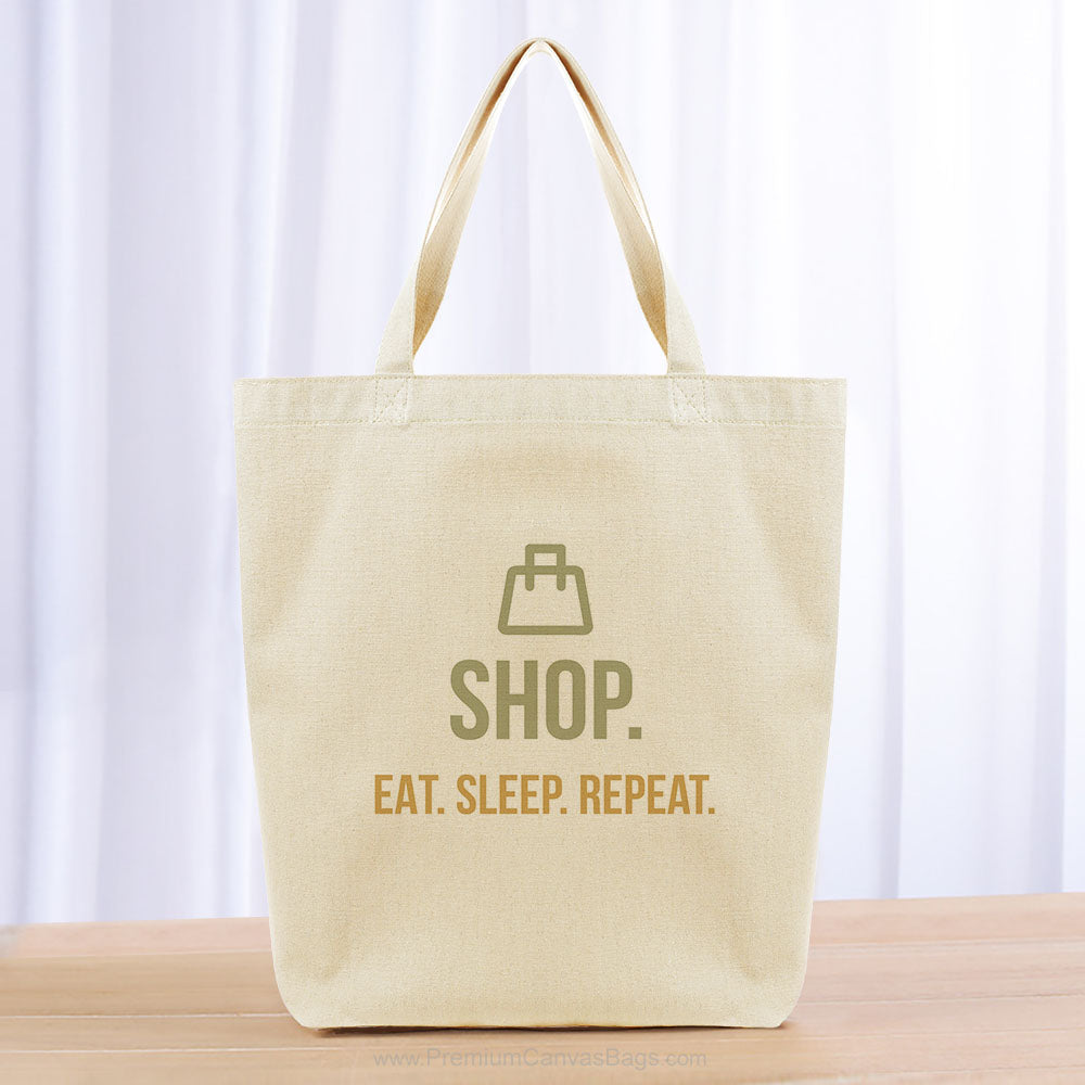Shop Eat Sleep Repeat Tote Bag - khaki yellow orange