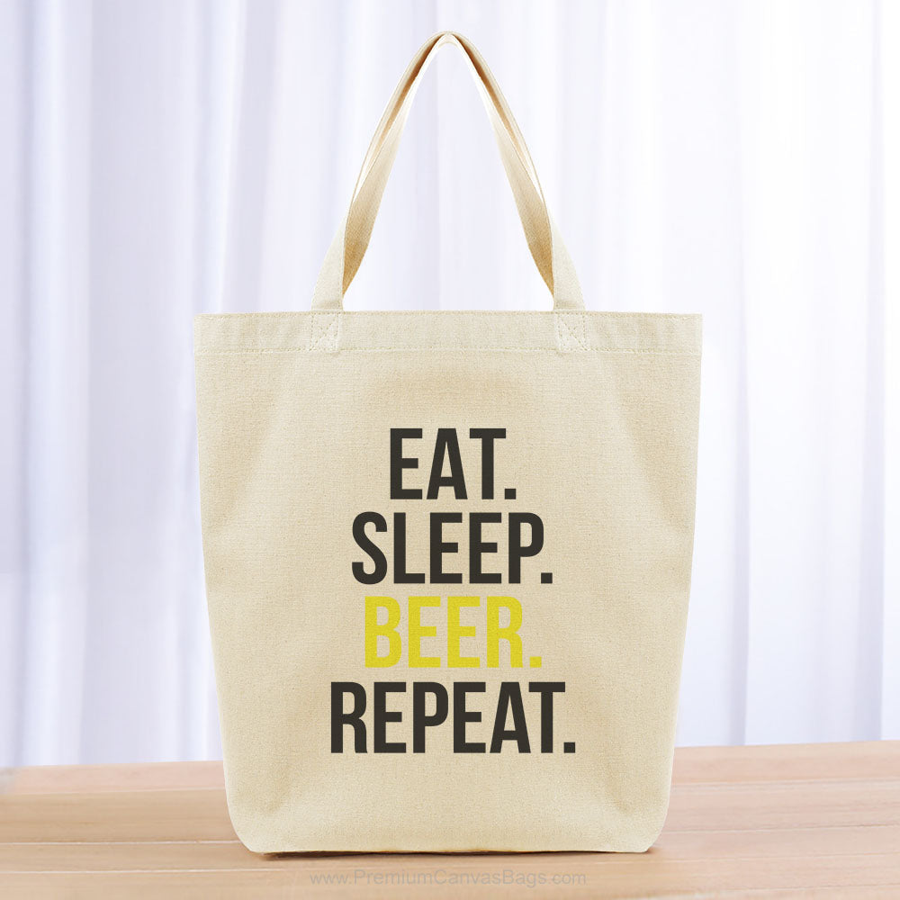 Eat Sleep Beer Repeat Tote Bag - black yellow