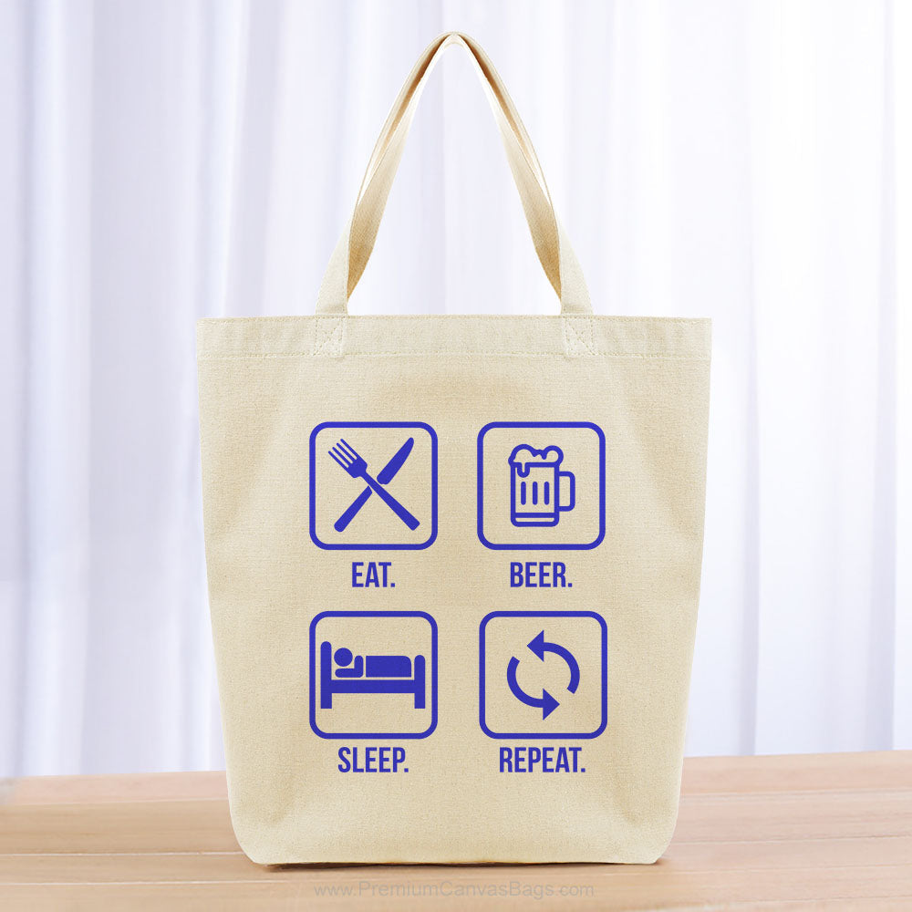 Eat Beer Sleep Repeat Tote Bag - blue