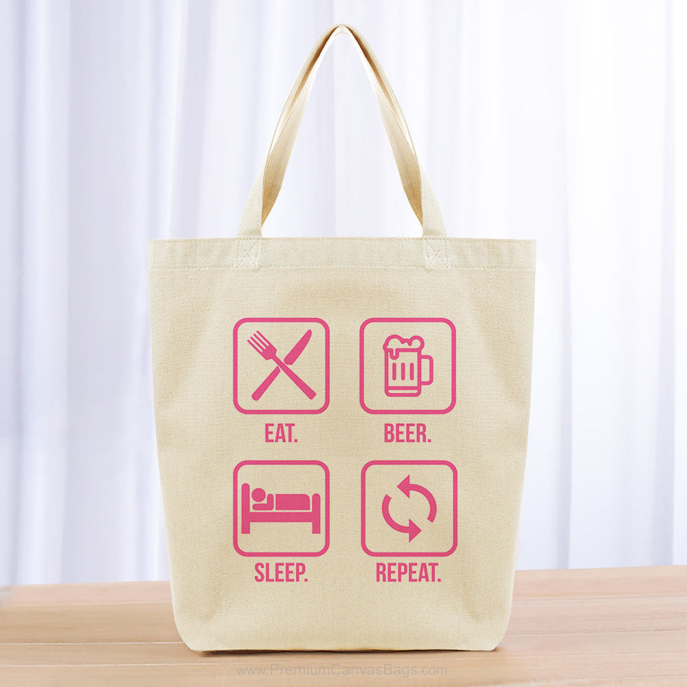 Eat Beer Sleep Repeat Tote Bag - hot pink