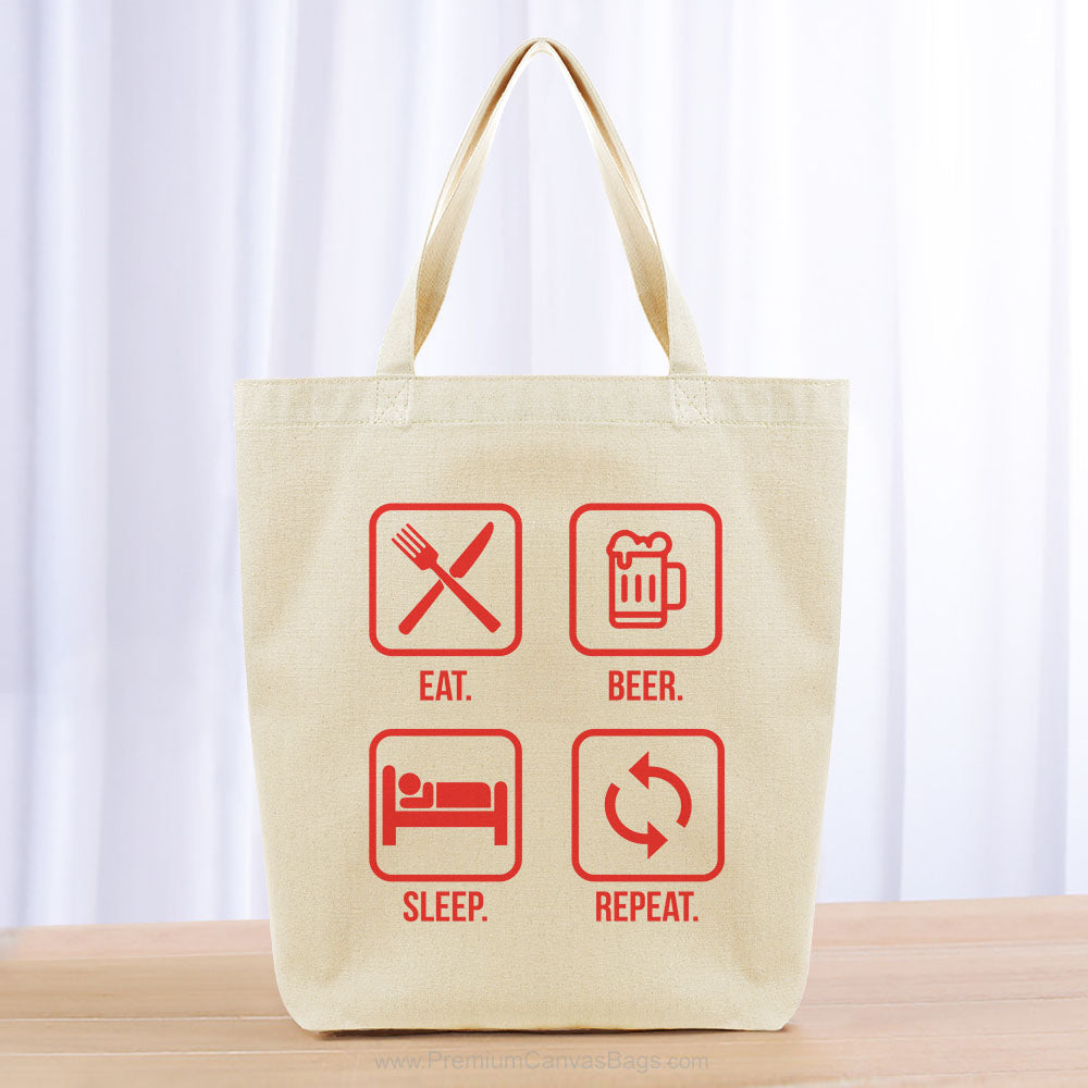 Eat Beer Sleep Repeat Tote Bag - red