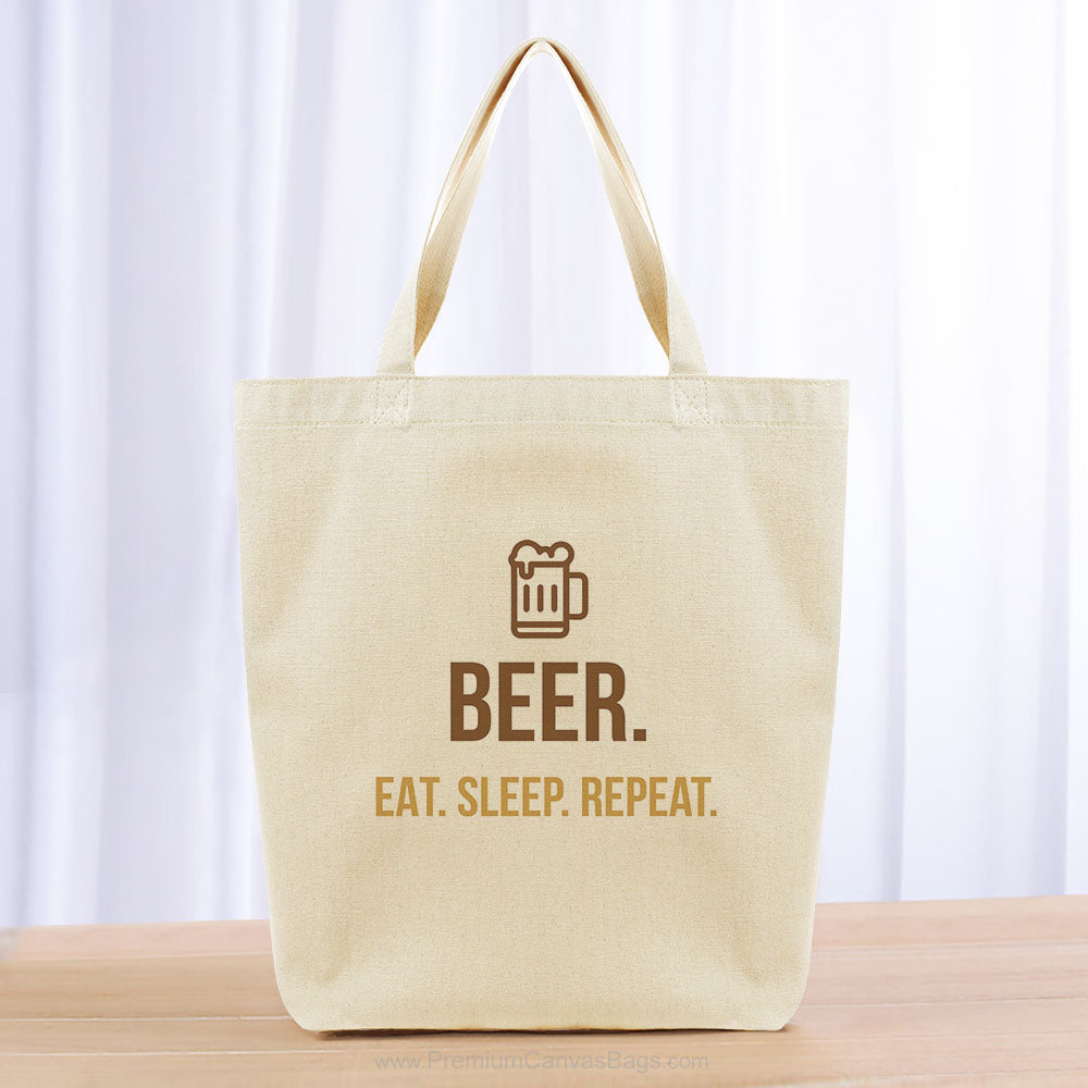 Beer Eat Sleep Repeat Tote Bag - brown yellow orange