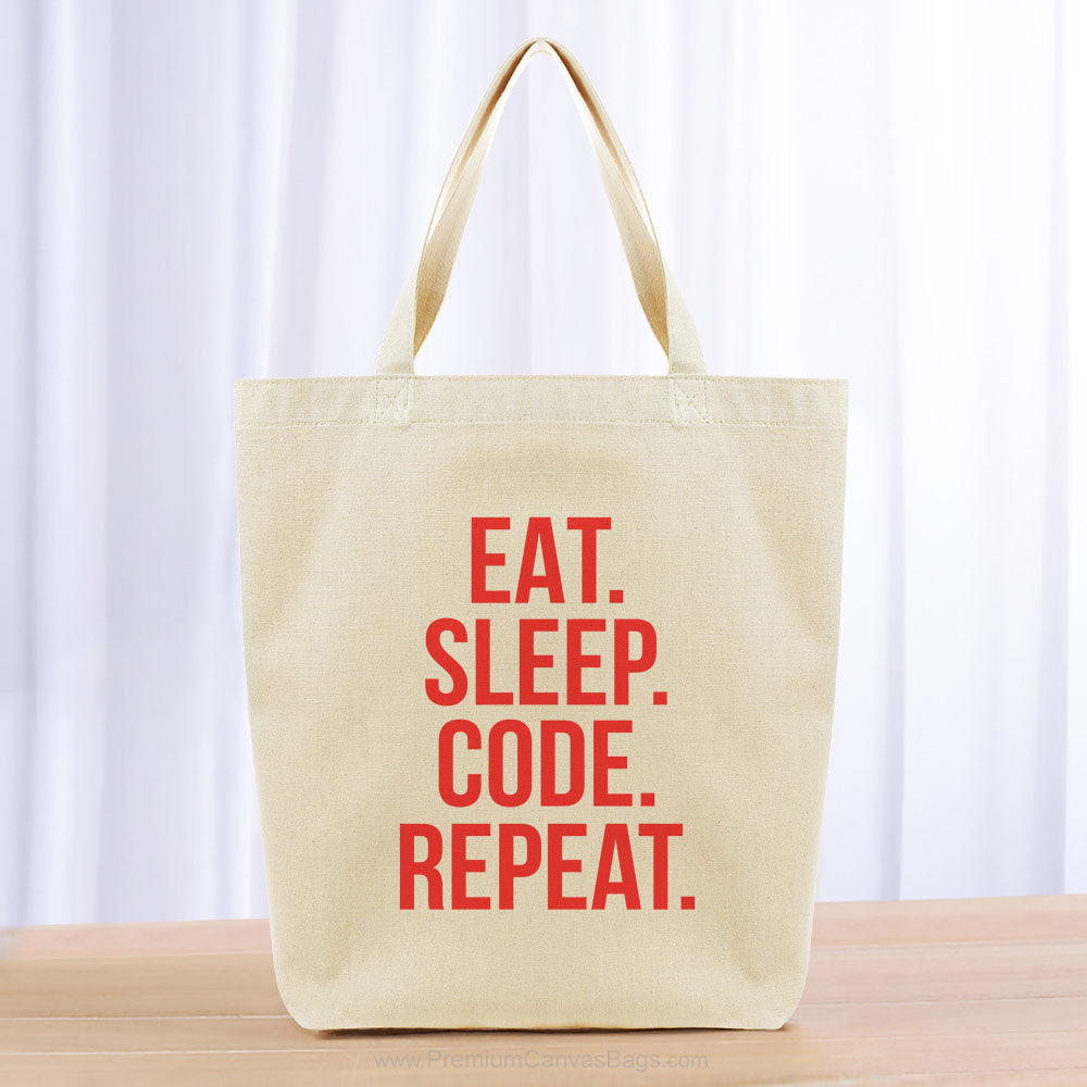 Eat Sleep Code Repeat Tote Bag - red