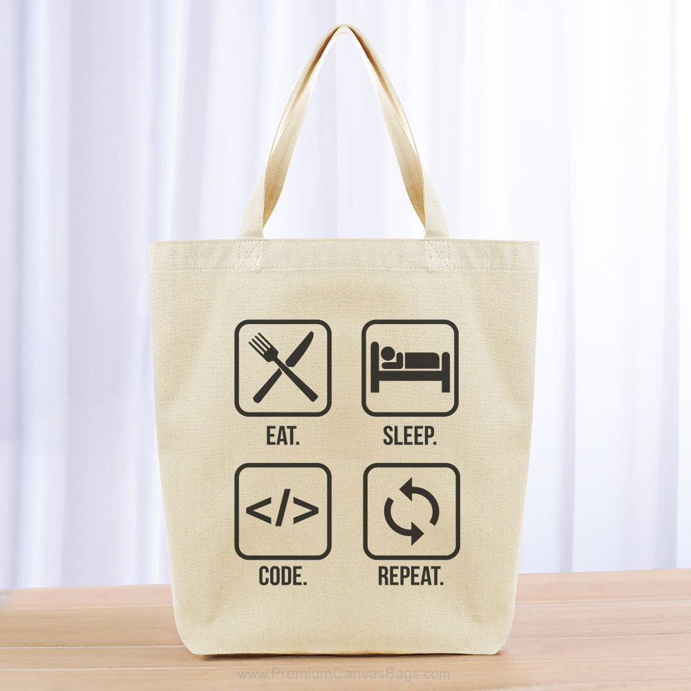Eat Sleep Code Repeat Tote Bag - black