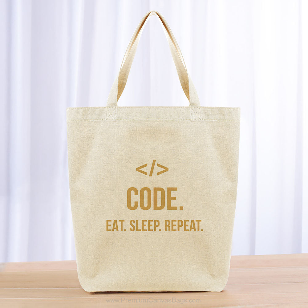 Code Eat Sleep Repeat Tote Bag - yellow orange