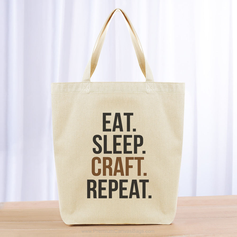 Eat Sleep Craft Repeat Tote Bag - black brown