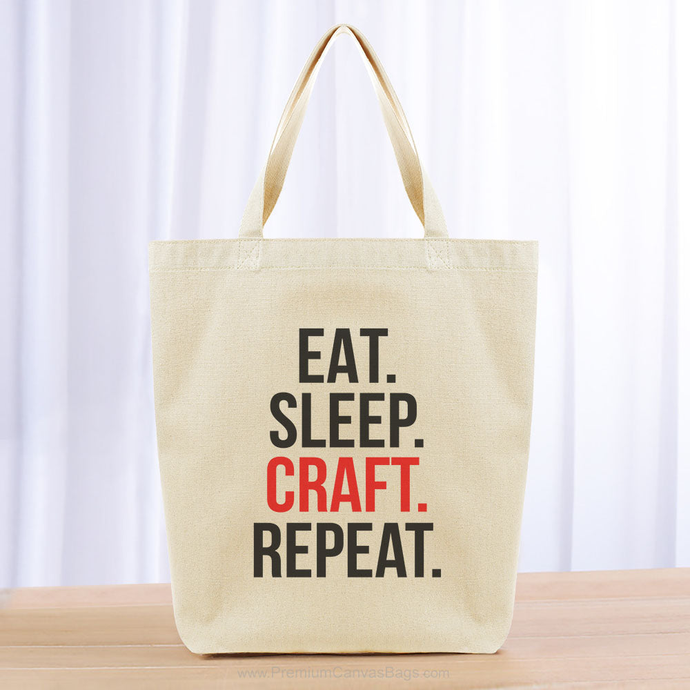 Eat Sleep Craft Repeat Tote Bag - black red