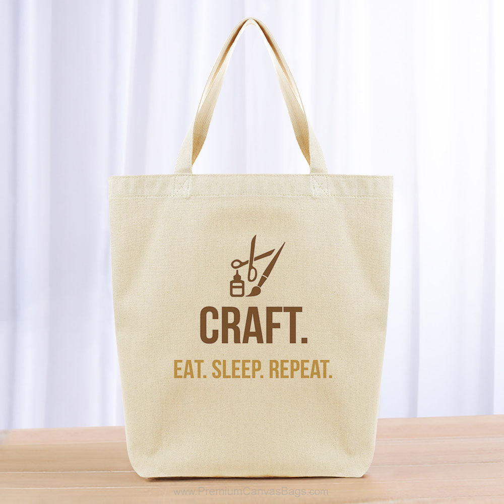 Craft Eat Sleep Repeat Tote Bag - brown yellow orange