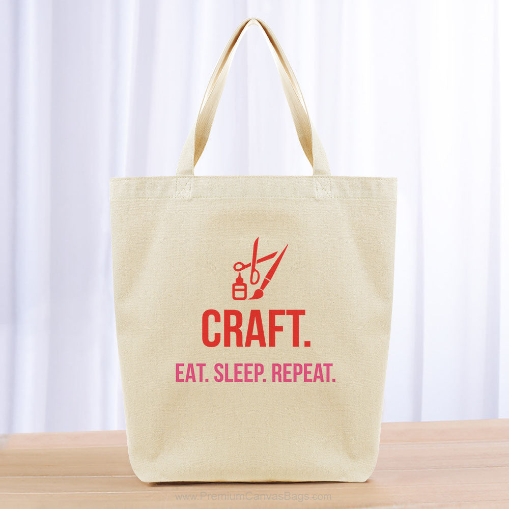 Craft Eat Sleep Repeat Tote Bag - red hot pink