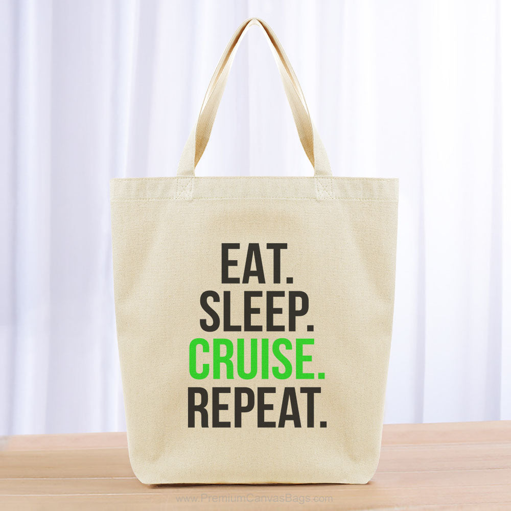 Eat Sleep Cruise Repeat Tote Bag - black green