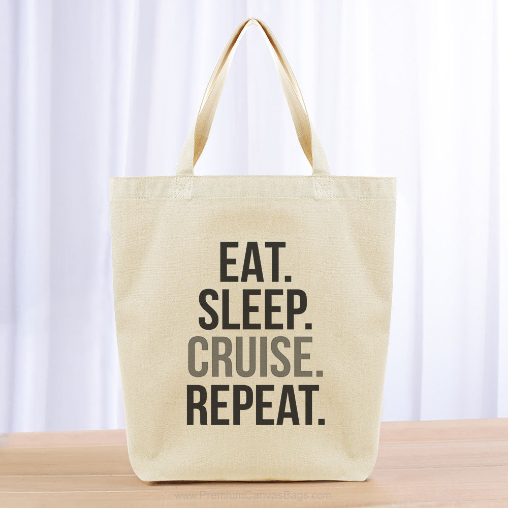 Eat Sleep Cruise Repeat Tote Bag - black gray