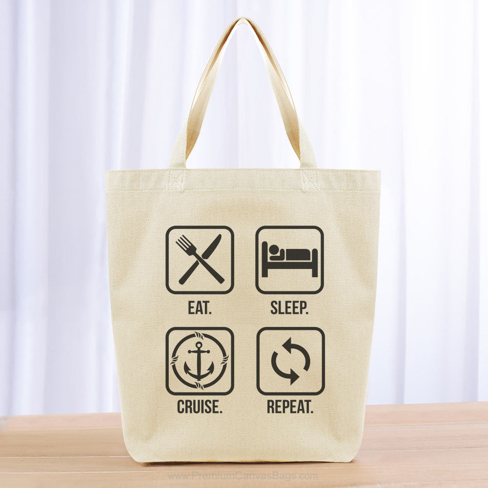 Eat Sleep Cruise Repeat Tote Bag - black