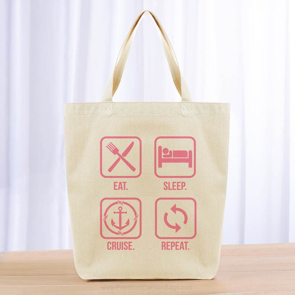 Eat Sleep Cruise Repeat Tote Bag - pink