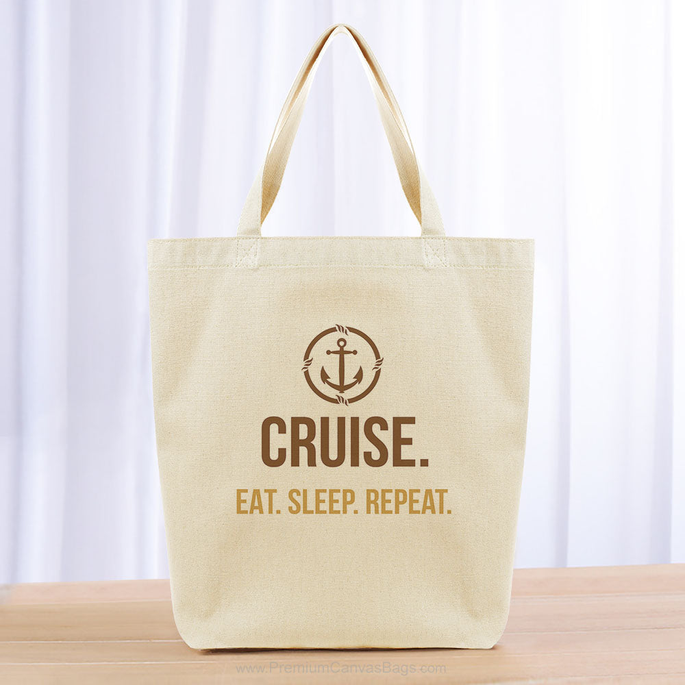 Cruise Eat Sleep Repeat Tote Bag - brown yellow orange