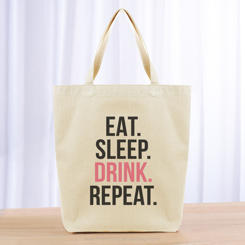 Eat Sleep Drink Repeat Tote Bag - black pink