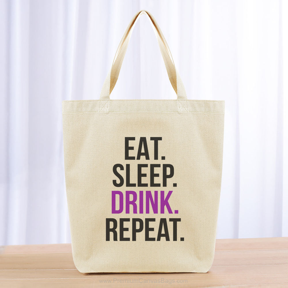 Eat Sleep Drink Repeat Tote Bag - black purple