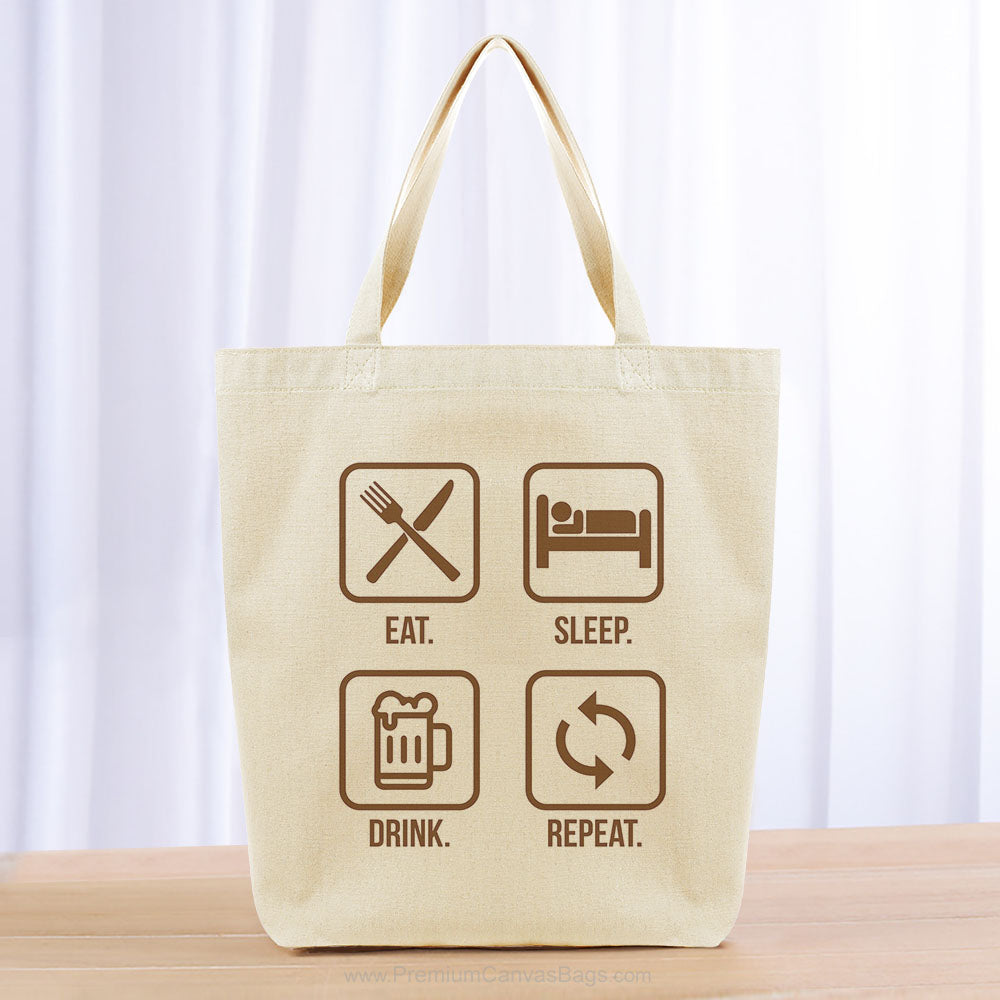 Eat Sleep Drink Repeat Tote Bag - brown