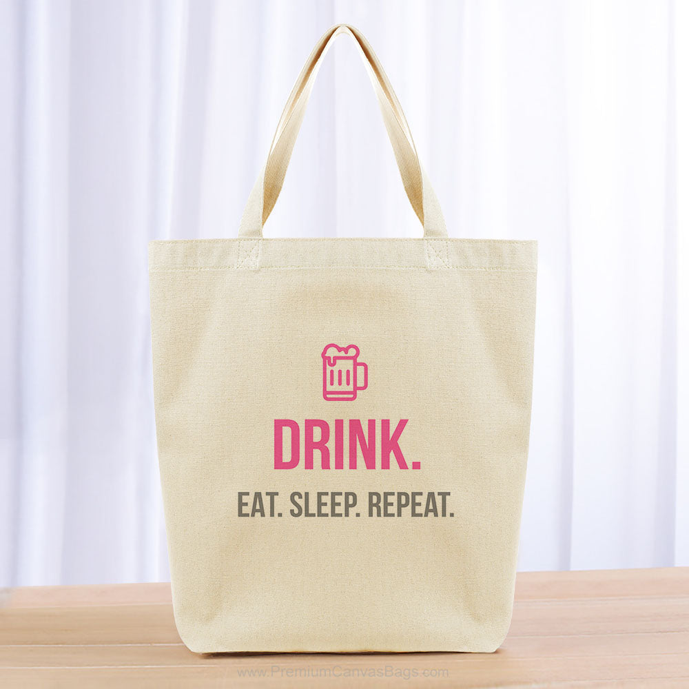 Drink Eat Sleep Repeat Tote Bag - gray hot pink