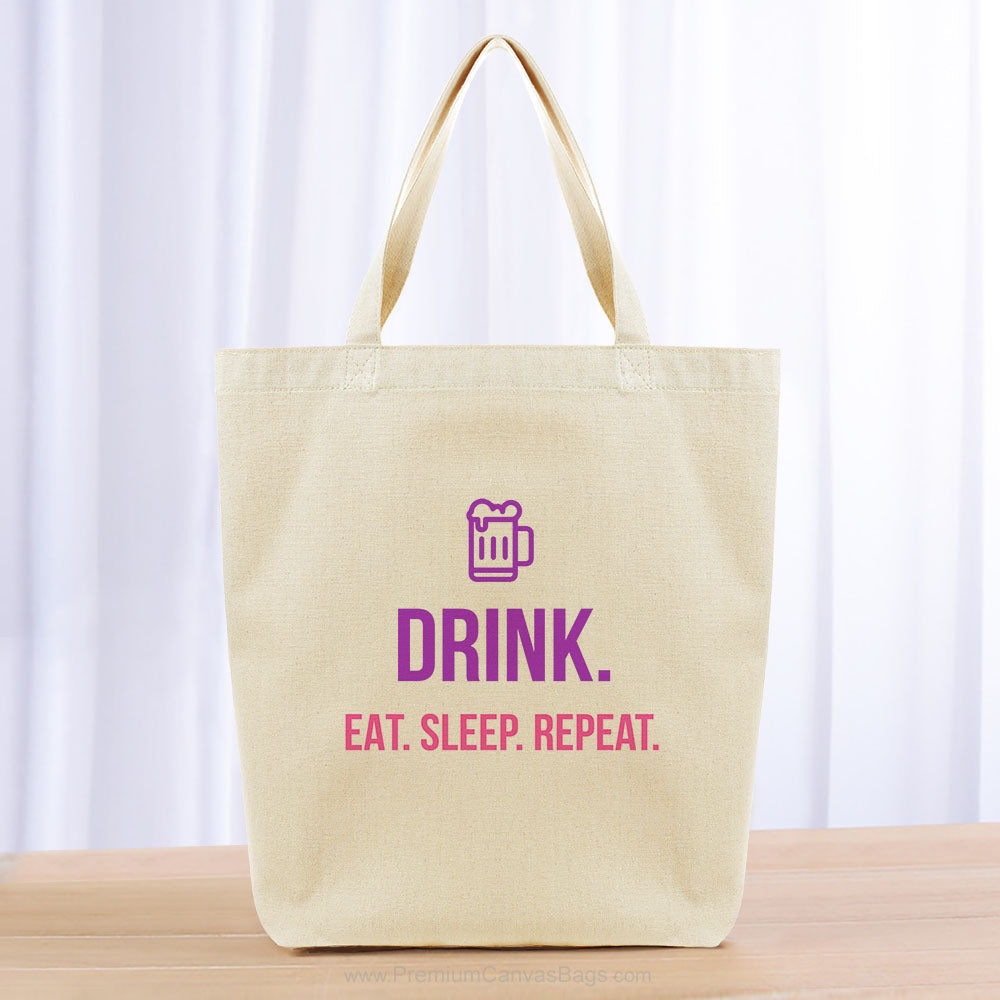 Drink Eat Sleep Repeat Tote Bag - purple hot pink
