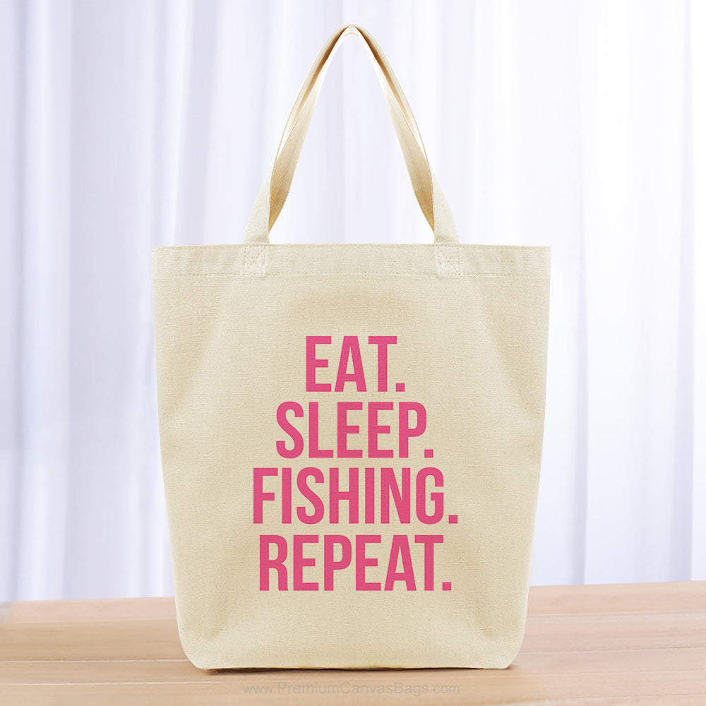Eat Sleep Fishing Repeat Tote Bag - hot pink
