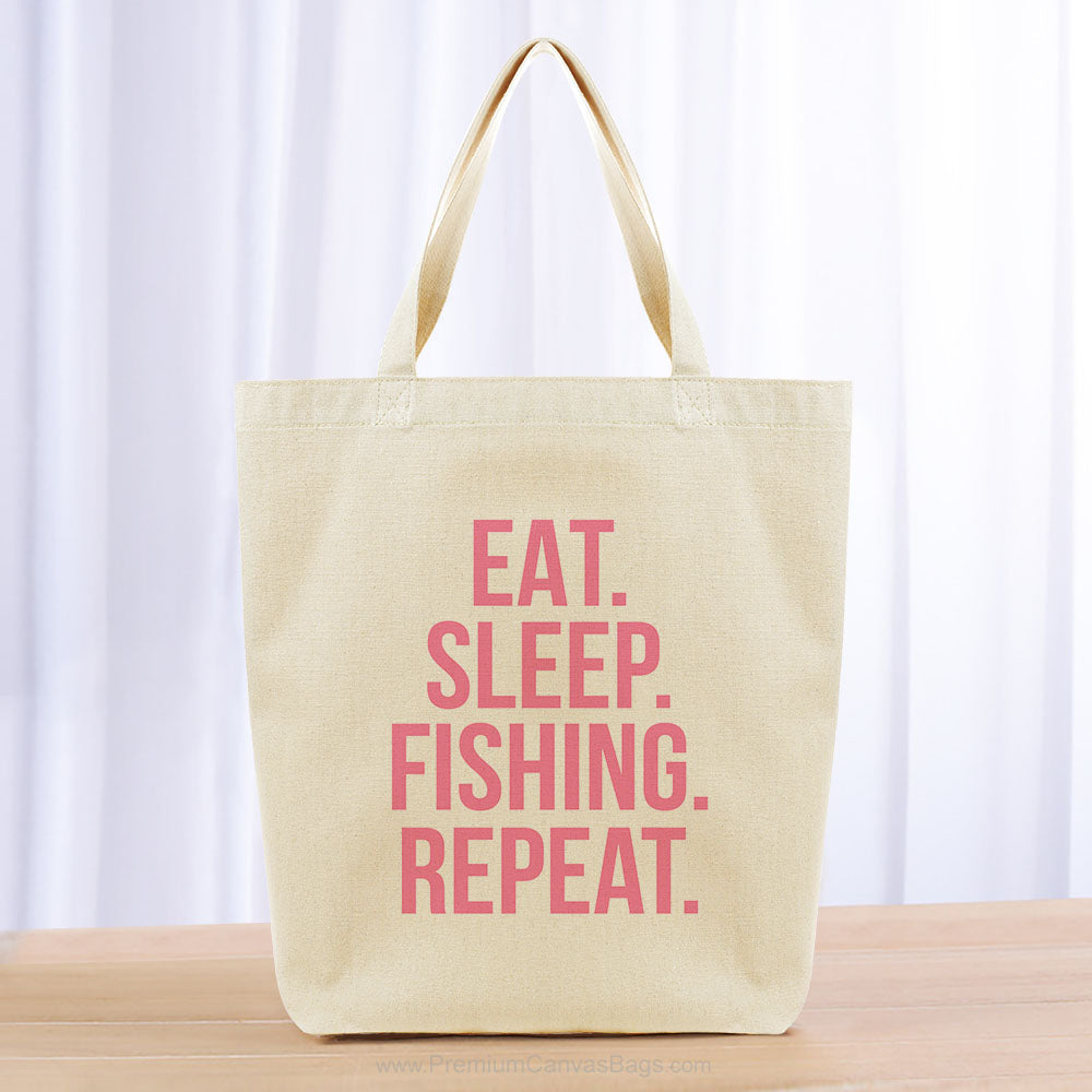 Eat Sleep Fishing Repeat Tote Bag - pink