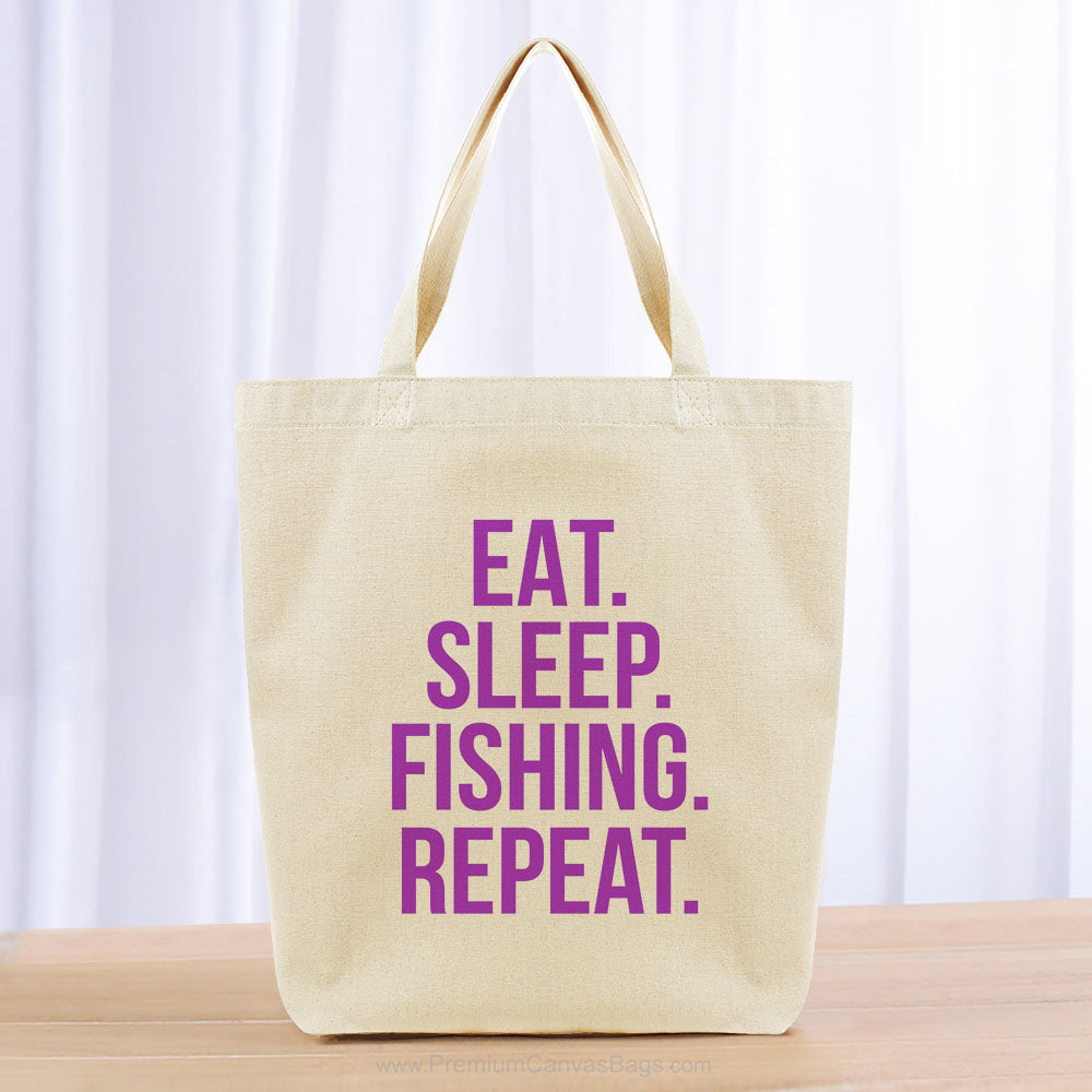 Eat Sleep Fishing Repeat Tote Bag - purple