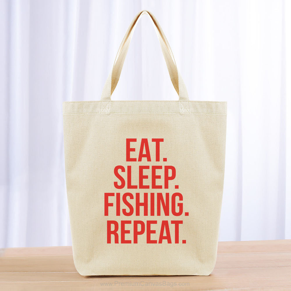 Eat Sleep Fishing Repeat Tote Bag - red
