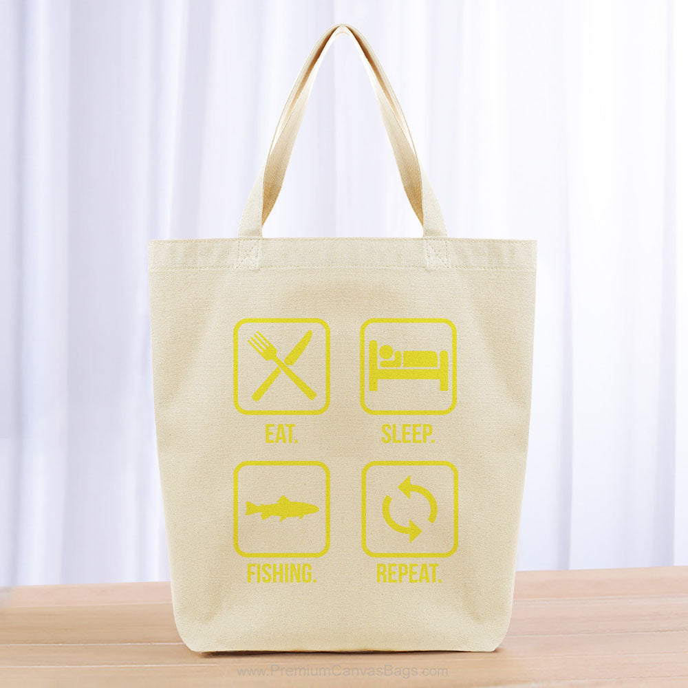 Eat Sleep Fishing Repeat Tote Bag - yellow