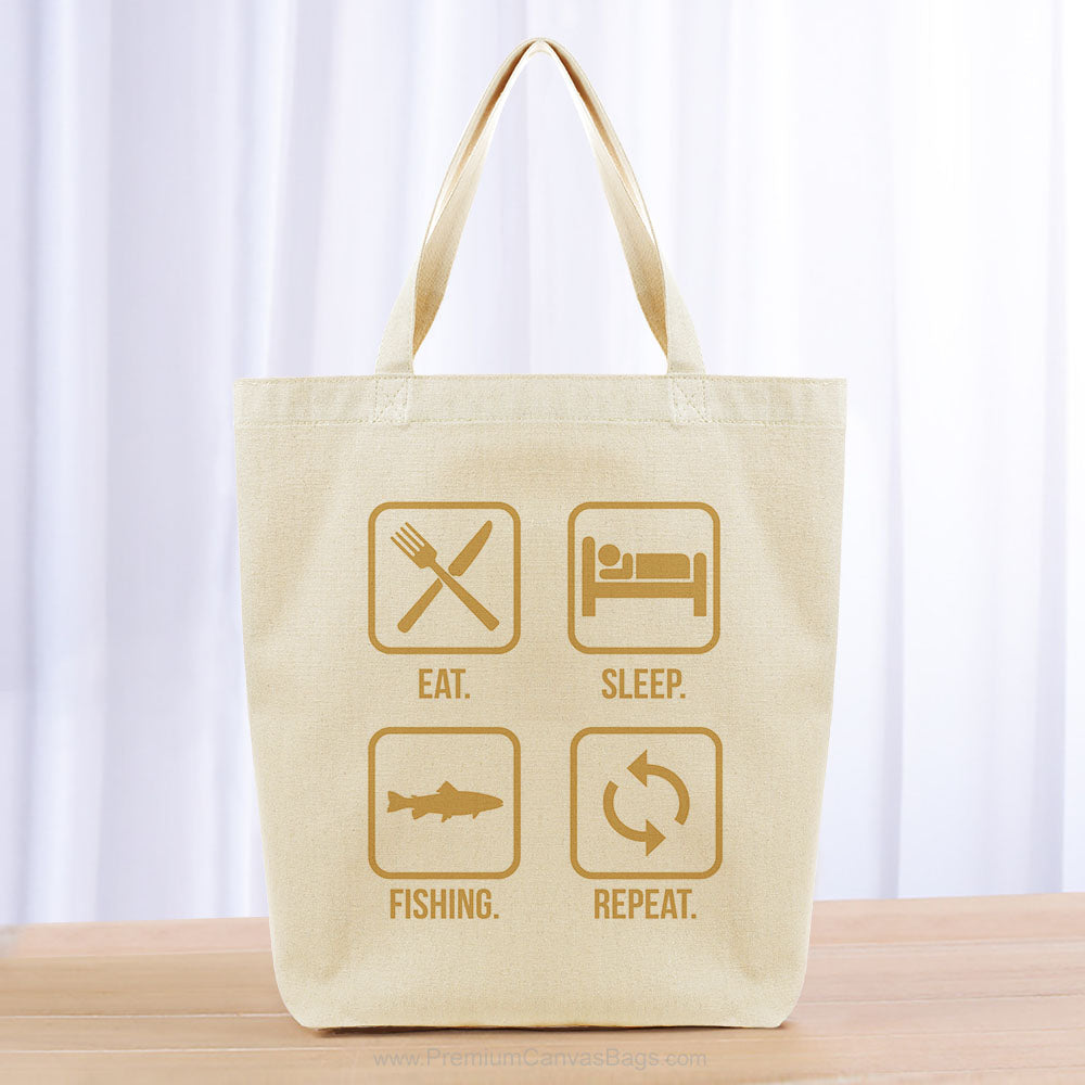 Eat Sleep Fishing Repeat Tote Bag - yellow orange