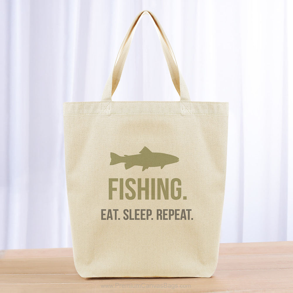 Fishing Eat Sleep Repeat Tote Bag - khaki gray