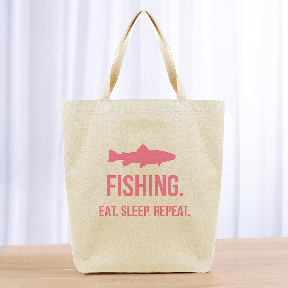 Fishing Eat Sleep Repeat Tote Bag - pink