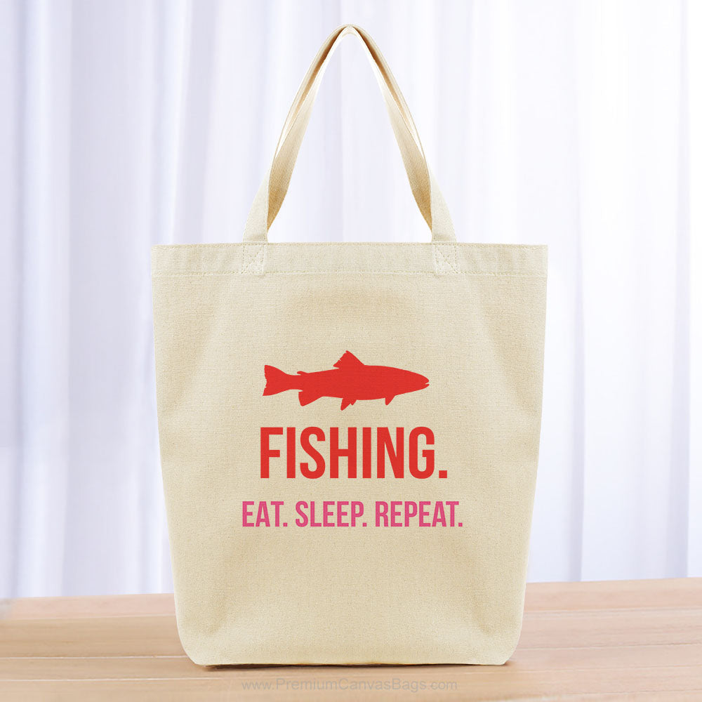 Fishing Eat Sleep Repeat Tote Bag - red hot pink