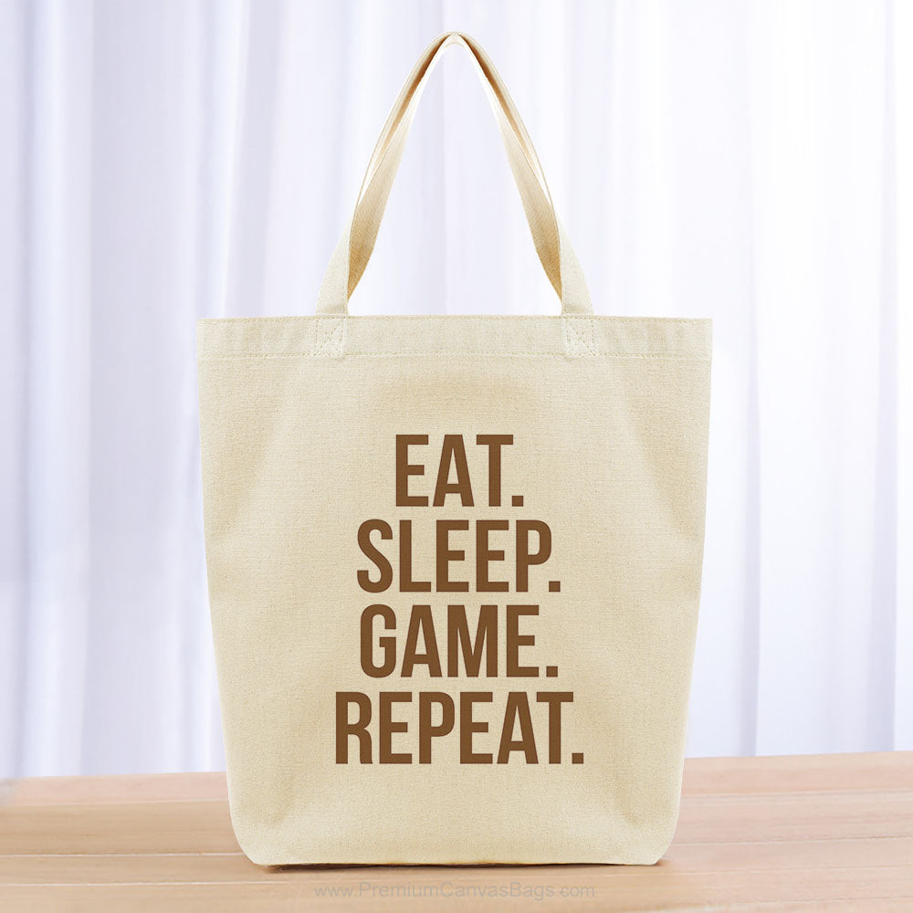 Eat Sleep Game Repeat Tote Bag - brown