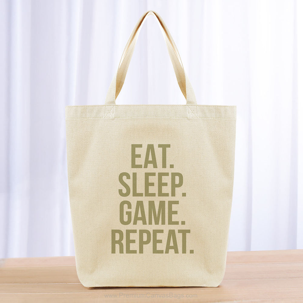 Eat Sleep Game Repeat Tote Bag - khaki